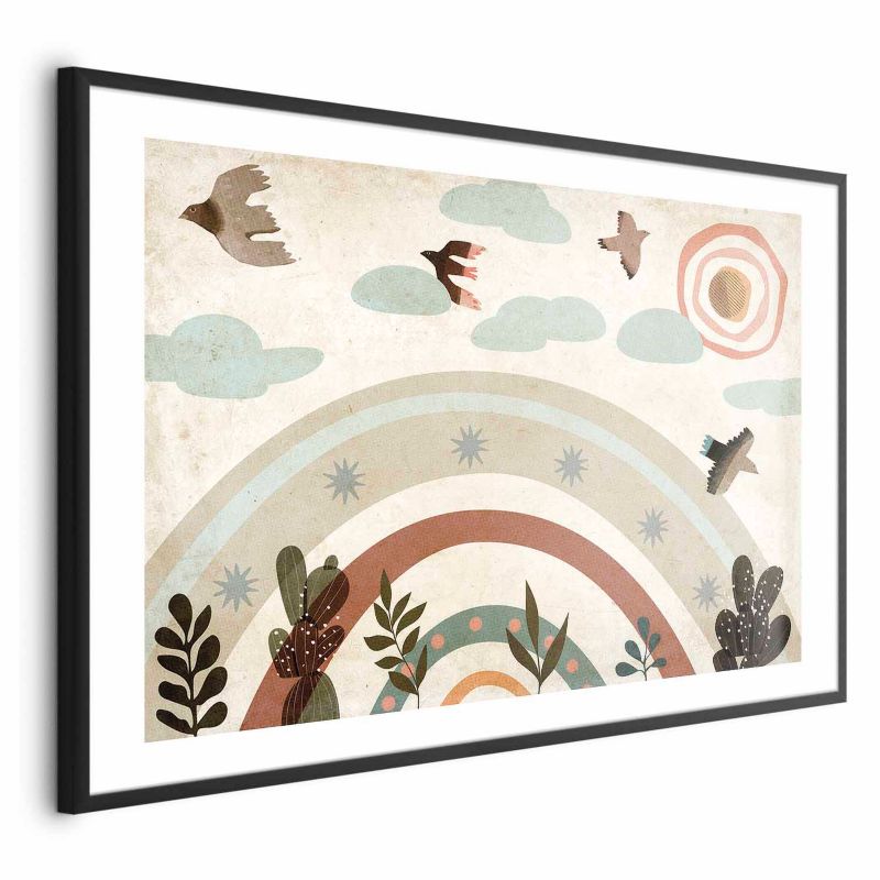 Plakat Artgeist Tęcza i ptaki 60x40 cm z ramą czarną 1 szt