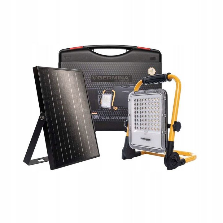 Naświetlacz bateryjny Germina lampa akumulatorowa 30W + panel solarny + walizka 1szt.