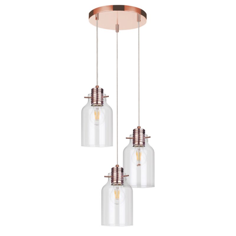 Lampa Wisząca SPOT Light 3xE27 Max.60W Miedziany i Transparentne Szkło, Polski Producent, 1 szt.
