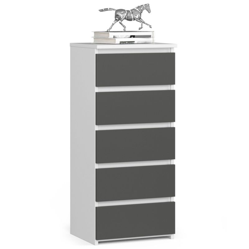 Komoda Akord CL5 Biała 40 cm 5 szuflad fronty kolor Grafit Szary mat 40x35x92 cm 1 szt.