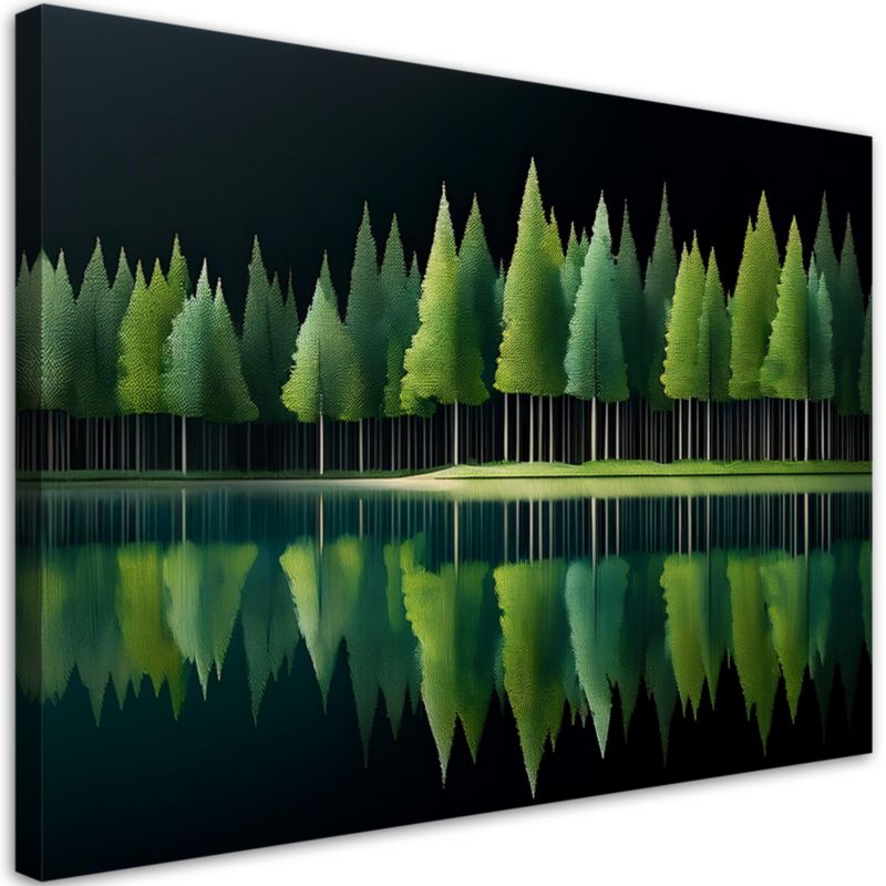 Obraz do salonu sypialni Feeby Zielony Las Jezioro Pejzaż 100x70 cm 1 szt