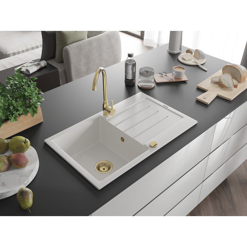 Zlewozmywak granitowy wpuszczany Mexen Bruno 1-komorowy biały 795x495 mm 1 szt.