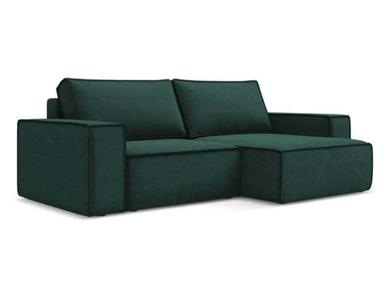 Narożnik prawostronny z funkcją spania Makamii Kimo z tkaniny strukturalnej 257x148 cm butelkowa zieleń 1 szt.