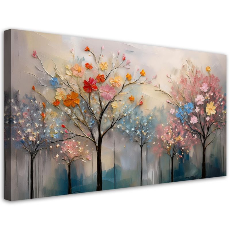 Obraz na płótnie Feeby 100x50cm Kwitnące Drzewa Kwiaty Malowane 1 szt.