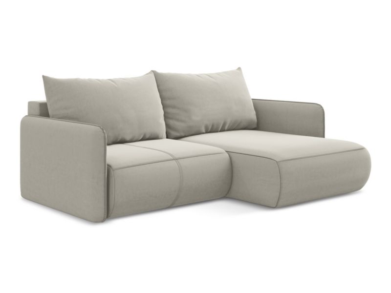 Narożnik prawostronny z funkcją spania Makamii Nanea z weluru 207x148 cm perłowy 1 szt.
