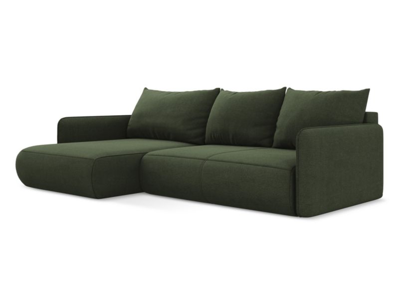Narożnik lewostronny z funkcją spania Makamii Nanea z tkaniny strukturalnej 240x148 cm oliwkowy 1 szt.