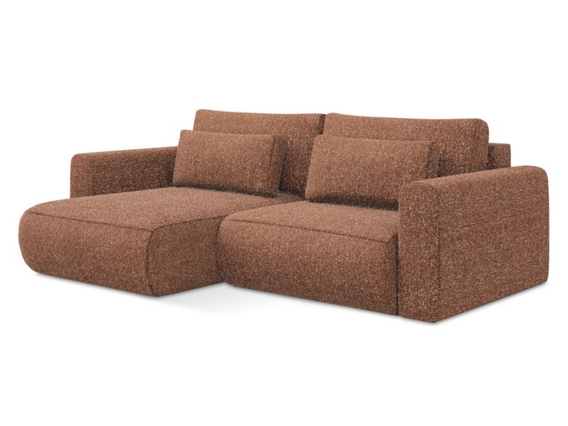 Narożnik lewostronny z funkcją spania Makamii Kapua z tkaniny plecionej 240x149 cm terakota 1 szt.