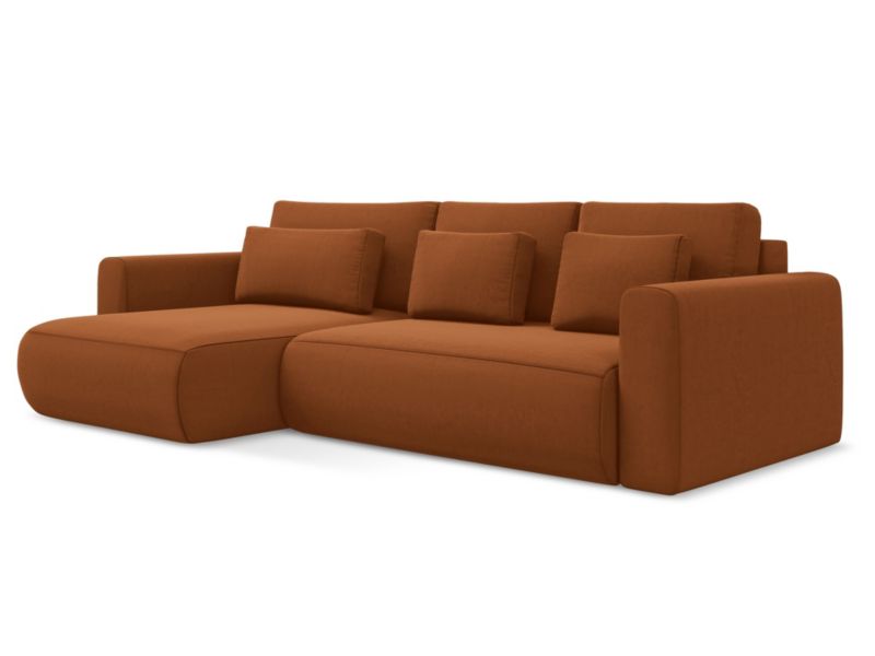 Narożnik lewostronny z funkcją spania Makamii Kapua z weluru 278x149 cm terakota 1 szt.