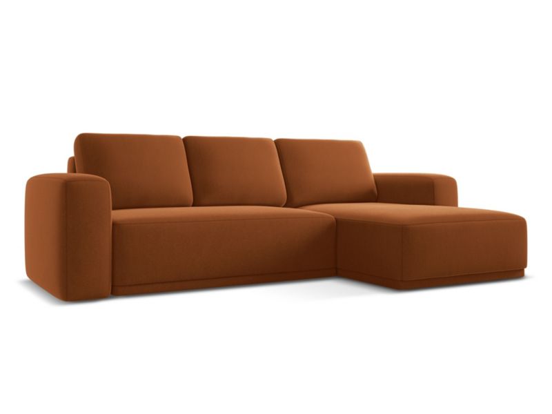 Narożnik prawostronny z funkcją spania Makamii Kaila z weluru 258x160 cm terakota 1 szt.