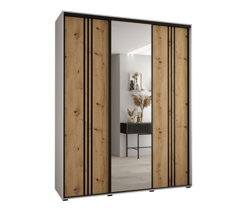 Szafa przesuwna Abiks DAVOS 7 wysoka szer.200cm gł.45cm biały/artisan/czarny 1szt.