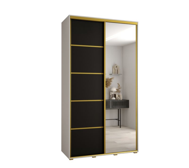 Szafa przesuwna Abiks DAVOS 5 wysoka szer.130cm gł.60cm biały/czarny/złoty 1szt.