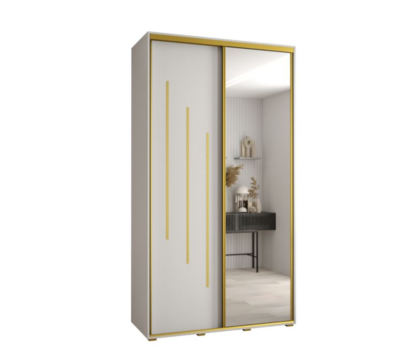 Szafa przesuwna Abiks DAVOS 9 wysoka szer.130cm gł.45cm biały/biały/złoty 1szt.
