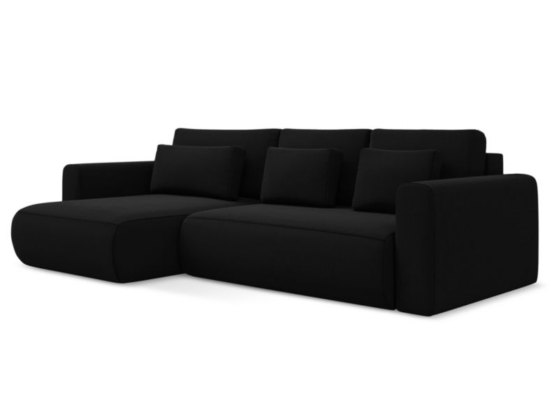 Narożnik lewostronny z funkcją spania Makamii Kapua z weluru 278x149 cm czarny 1 szt.