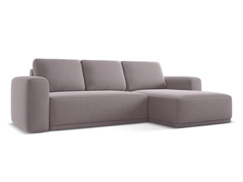 Narożnik prawostronny z funkcją spania Makamii Kaila z weluru 258x160 cm lawendowy 1 szt.
