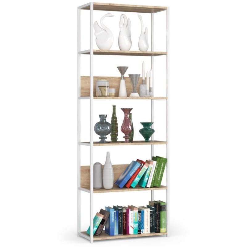 Regał loft Akord metalowy Biały 70 cm kolor Dąb Sonoma mat 6 półek 70x32x192 cm 1 szt.