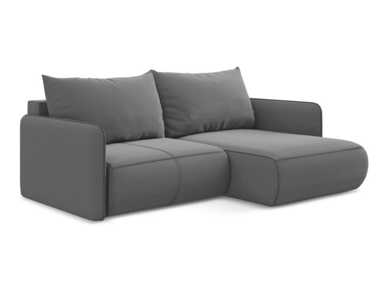 Narożnik prawostronny z funkcją spania Makamii Nanea z weluru 207x148 cm szary 1 szt.