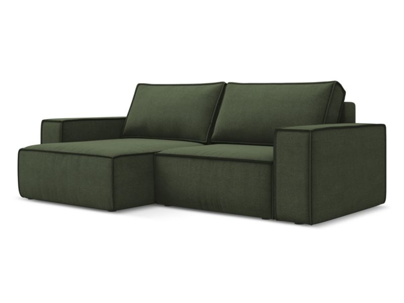 Narożnik lewostronny z funkcją spania Makamii Kimo z tkaniny strukturalnej 257x148 cm oliwkowy 1 szt.
