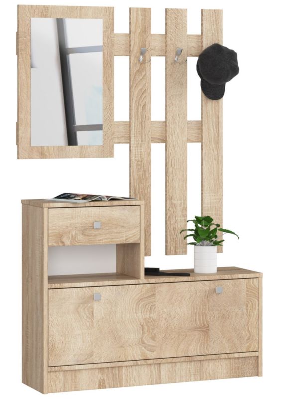 Zestaw mebli z szafką na buty Akord Dąb Sonoma 90 cm 1 drzwi 1 szuflada kolor Dąb Sonoma mat 2 półki 90x25x170 cm 1 zestaw