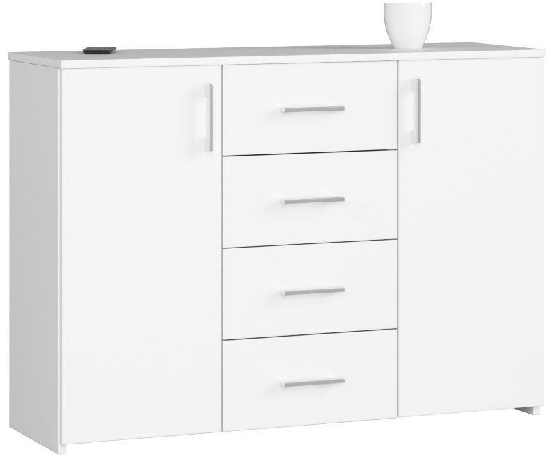 Komoda Akord K45 Biała 110 cm 2 drzwi 4 szuflady kolor Biały mat 4 półki 110x35x80 cm 1 szt.