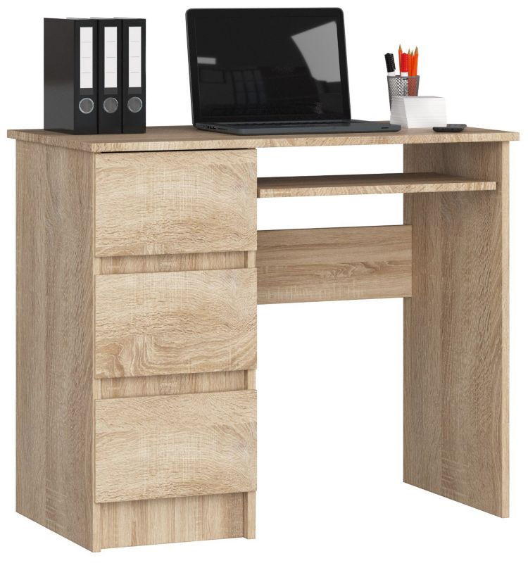 Biurko komputerowe Akord A6 Dąb Sonoma 90 cm lewe 3 szuflady kolor Dąb Sonoma mat 1 półka 90x50x77 cm 1 szt.