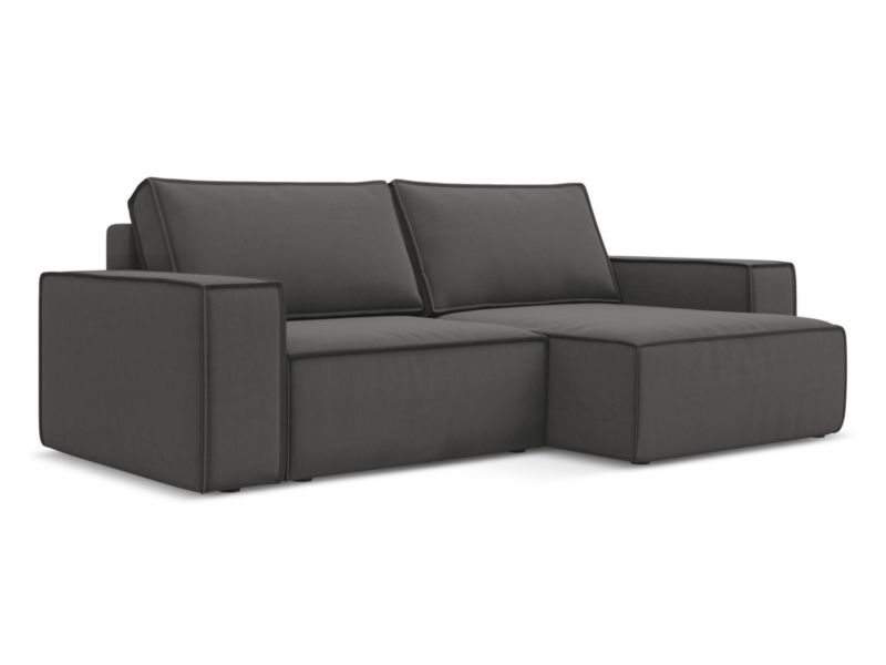Narożnik prawostronny z funkcją spania Makamii Kimo z weluru 257x148 cm stalowy 1 szt.