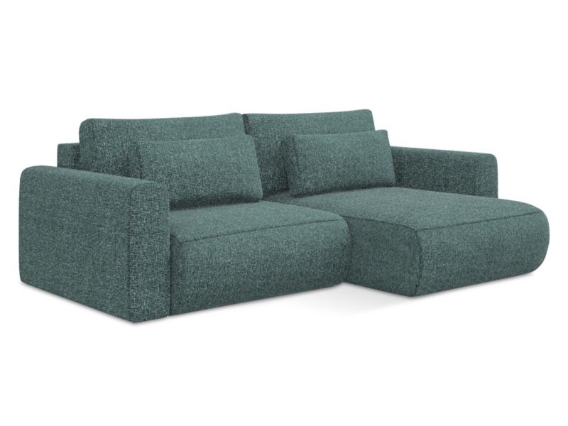 Narożnik prawostronny z funkcją spania Makamii Kapua z tkaniny plecionej 240x149 cm jeans 1 szt.