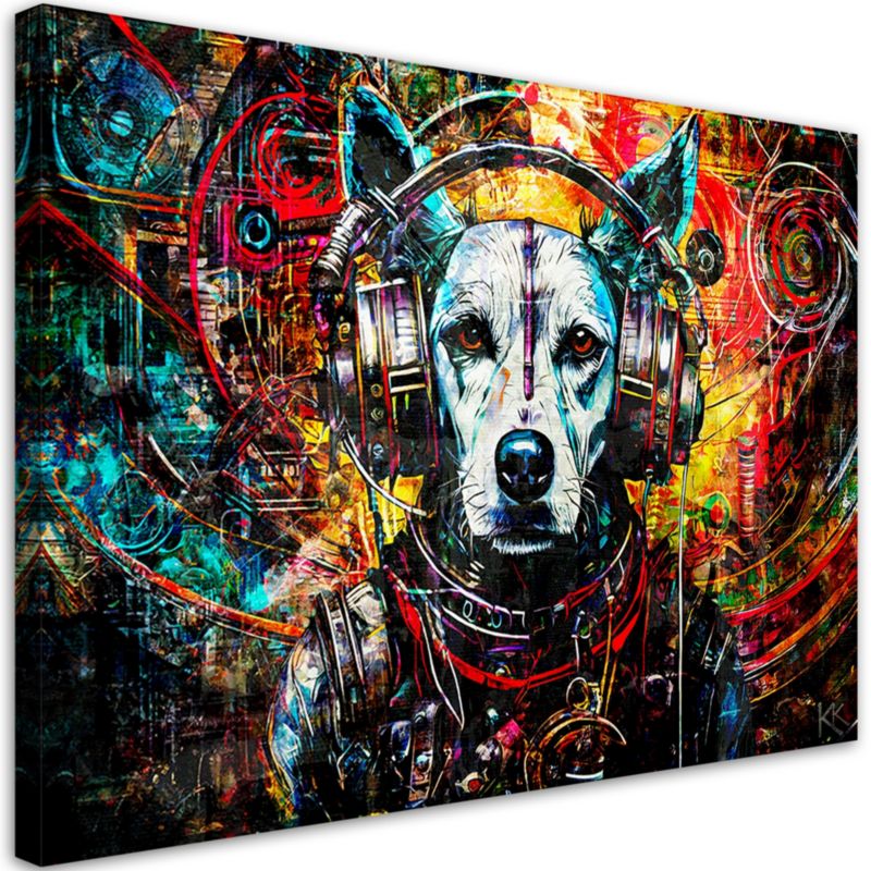 Obraz do salonu Feeby Pies w słuchawkach Kolorowy 120x80 cm 1szt