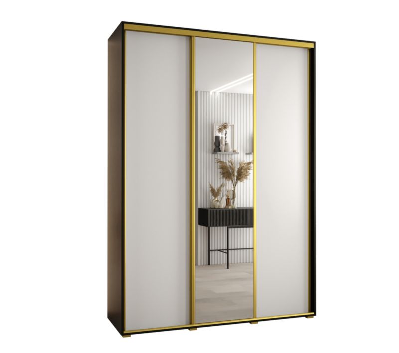 Szafa przesuwna Abiks DAVOS 3 wysoka szer.180cm gł.45cm czarny/biały/złoty 1szt.