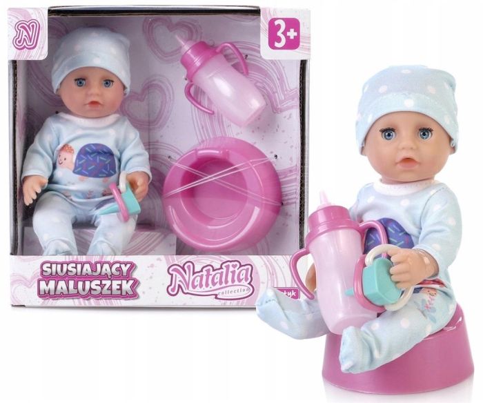 Lalka Natalia siusiający maluszek niebieska 17 cm Artyk