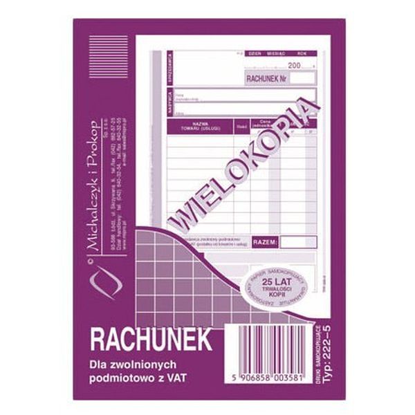 RACHUNEK A6 DLA ZW.VAT PION WIELOK 222-5