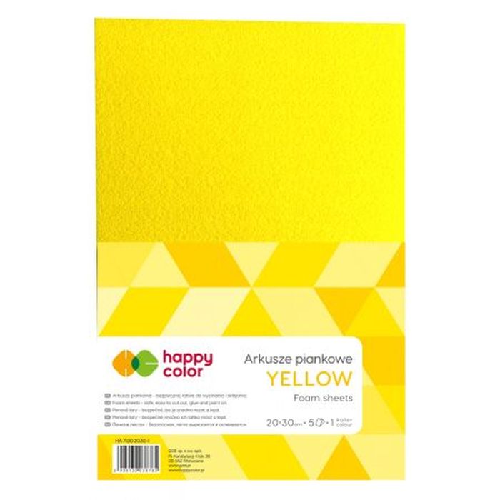 Arkusze piankowe A4, 5 ark, żółty, Happy Color