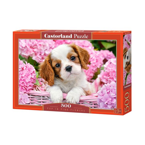 Castorland Puzzle 500 el. B-52233 PUP IN PINK FLOWERS