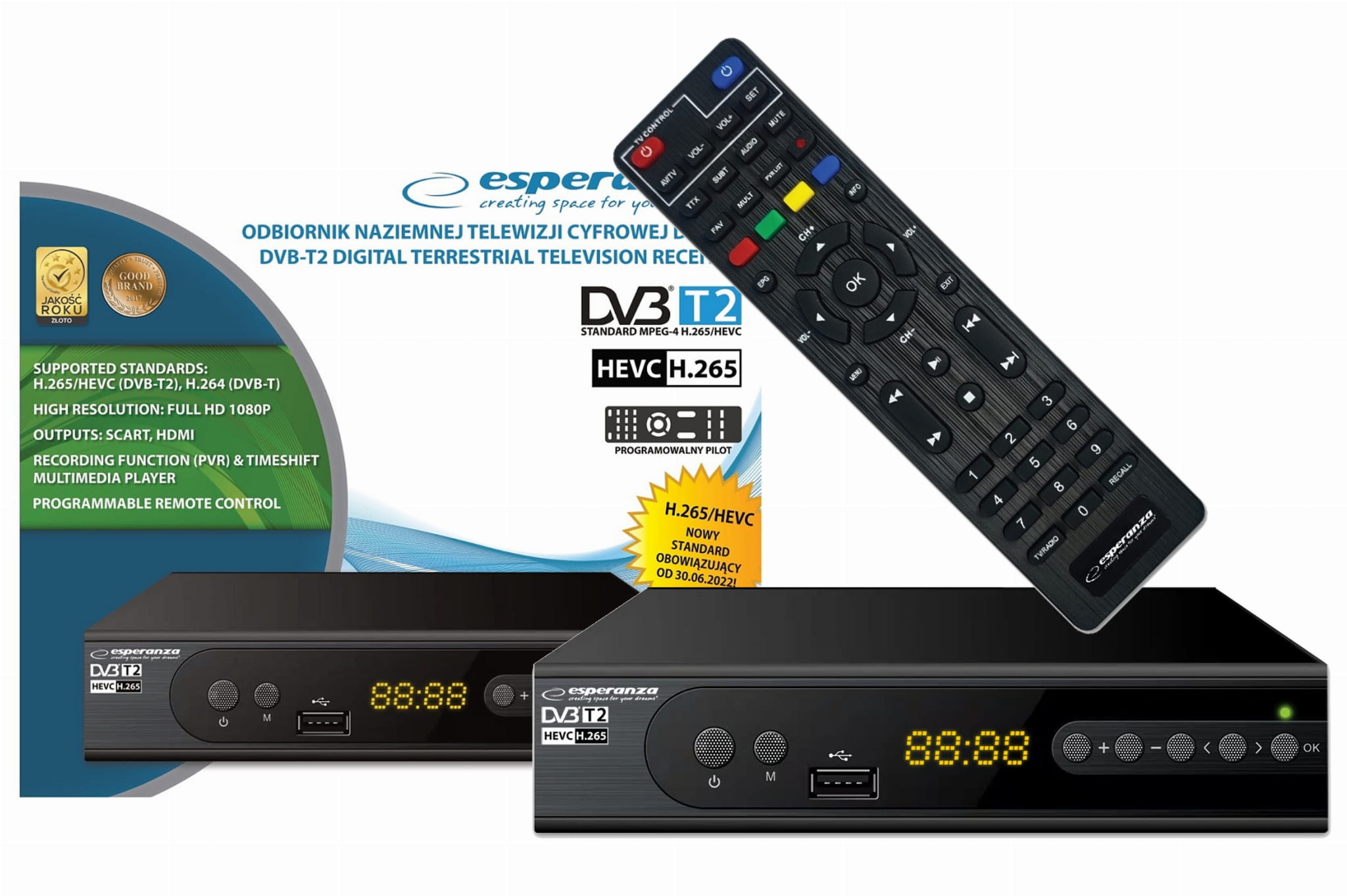 ESPERANZA Tuner TV DVB-T/T2 EV106P DVB-T2 H265/HEVC - Henryx24