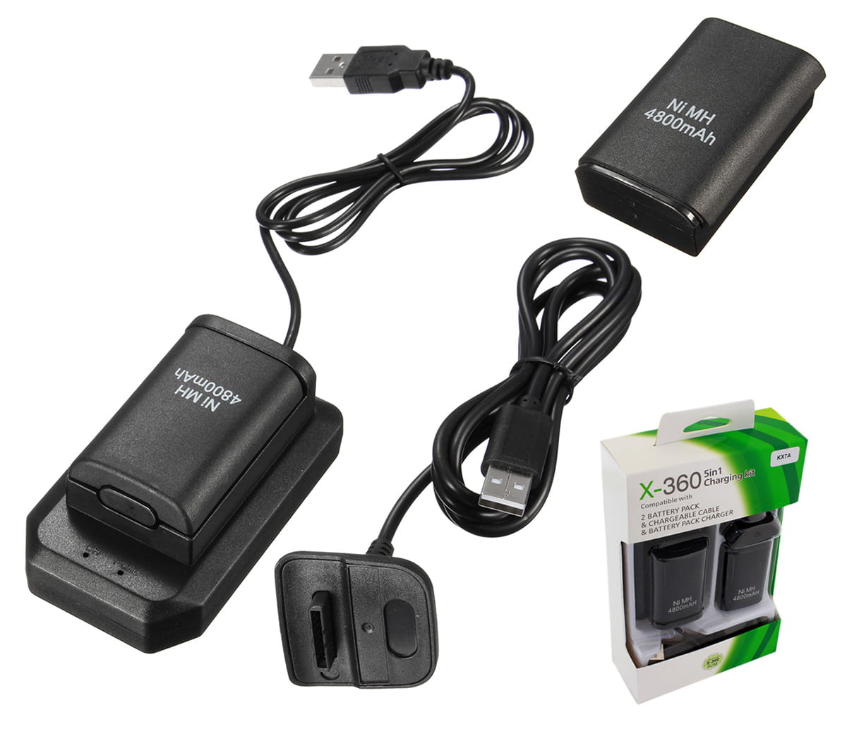 2xBateria do PADA XBOX 360 + kabel KX7A czarny - Henryx24