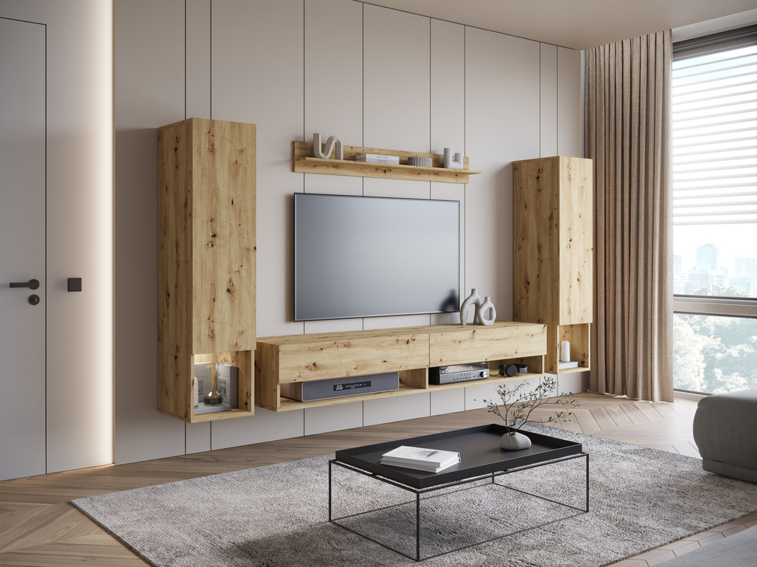 Nowoczesna meblościanka RTV do salonu MADERA dąb artisan