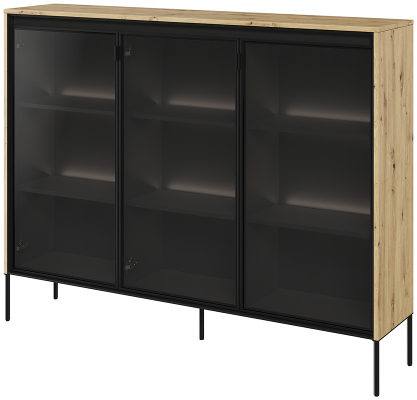 Szeroka witryna salonowa w stylu modernistycznym z oświetleniem 150 cm TREND