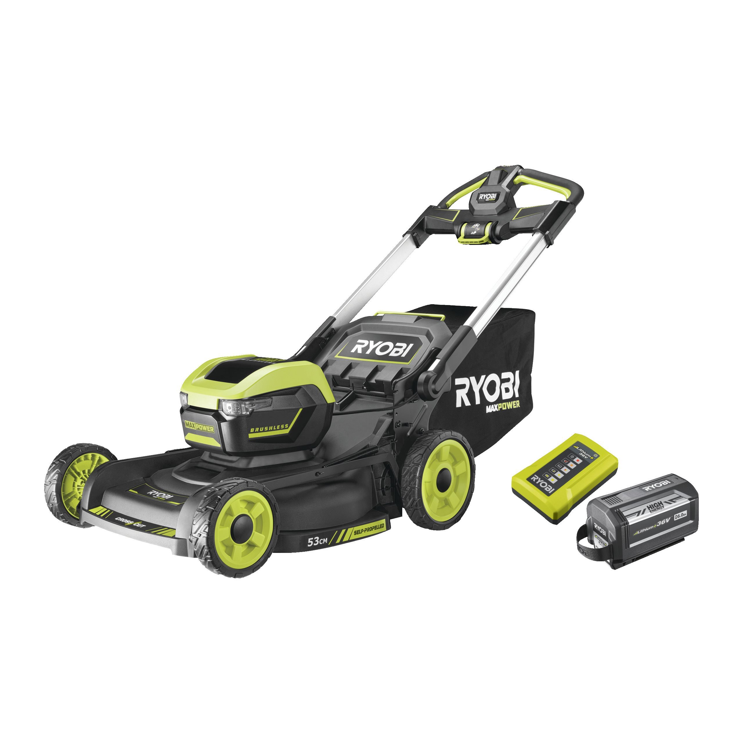 Kosiarka 53cm z napędem akumulatorowa bezszczotkowa 36V MAX POWER w zestawie z akumulatorem 6.0Ah i ładowarką