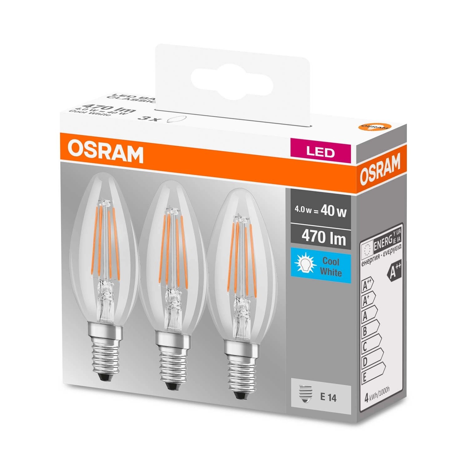 Osram Żarówka LED BASE CLASSIC B40 filament 4W E14 470 lm 4000K 3 szt.