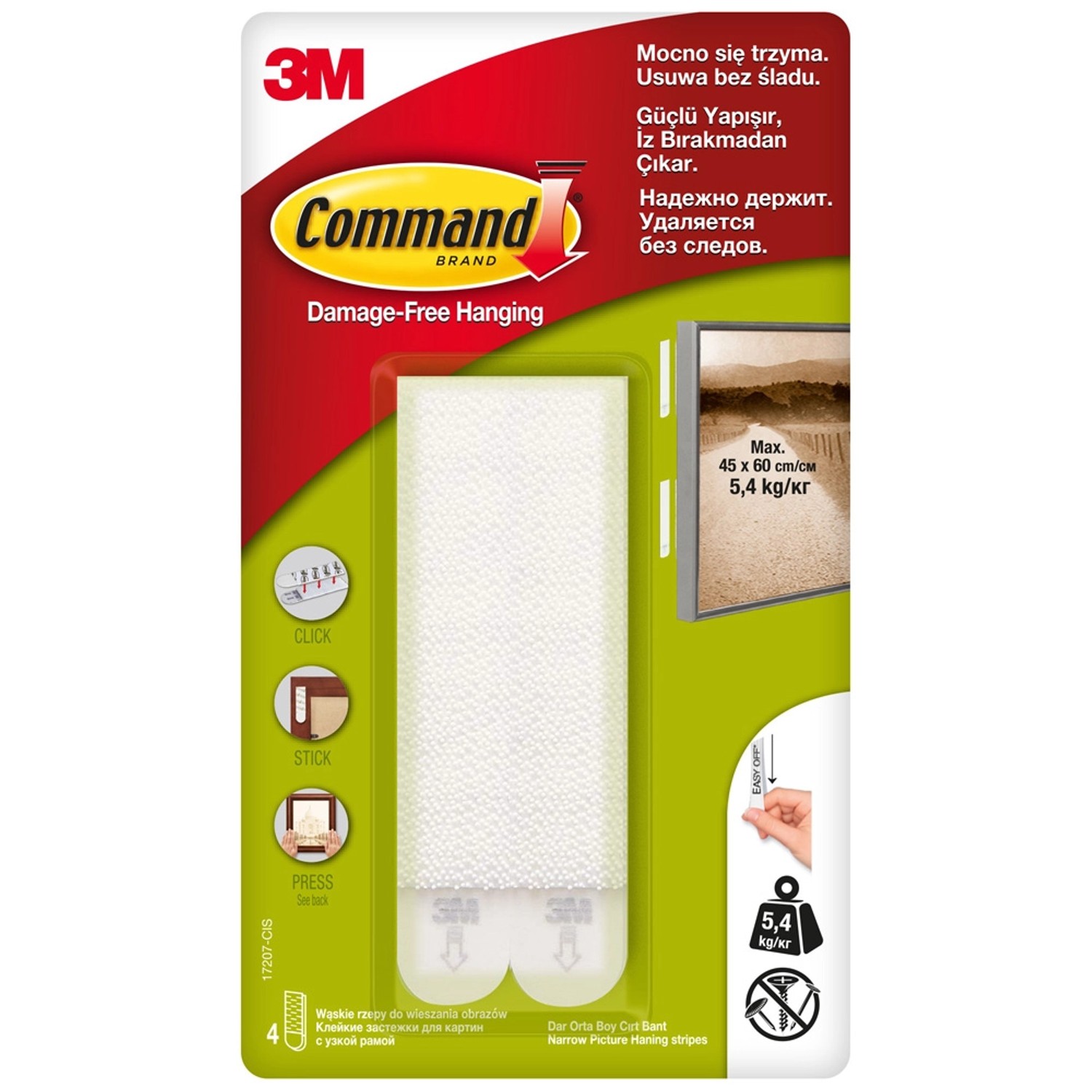 3M Command Rzepy do wieszania obrazów, wąskie, białe, do 5,4 kg - 4 szt.