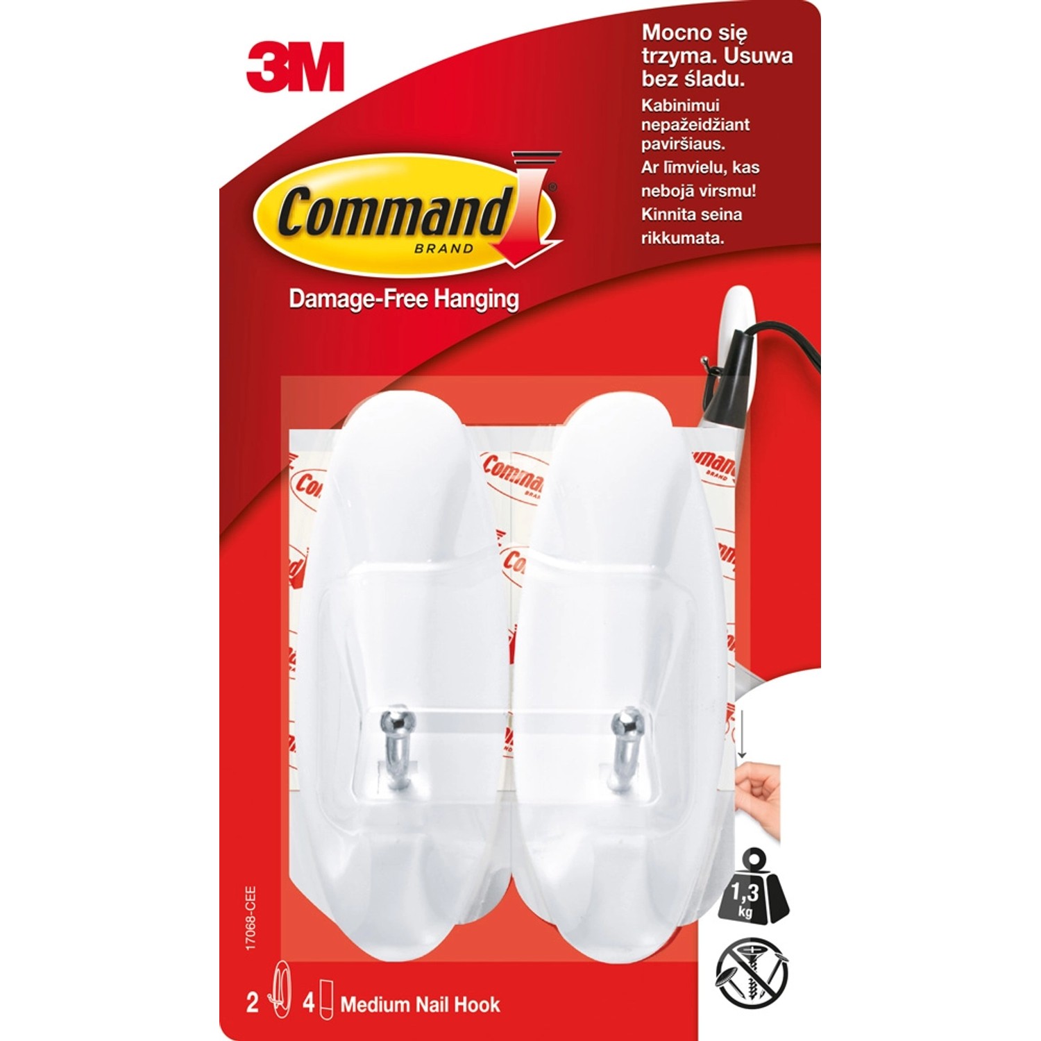 3M Command Haczyki z metalowym uchwytem wielokrotnego użytku do 1,3 kg 2 szt.