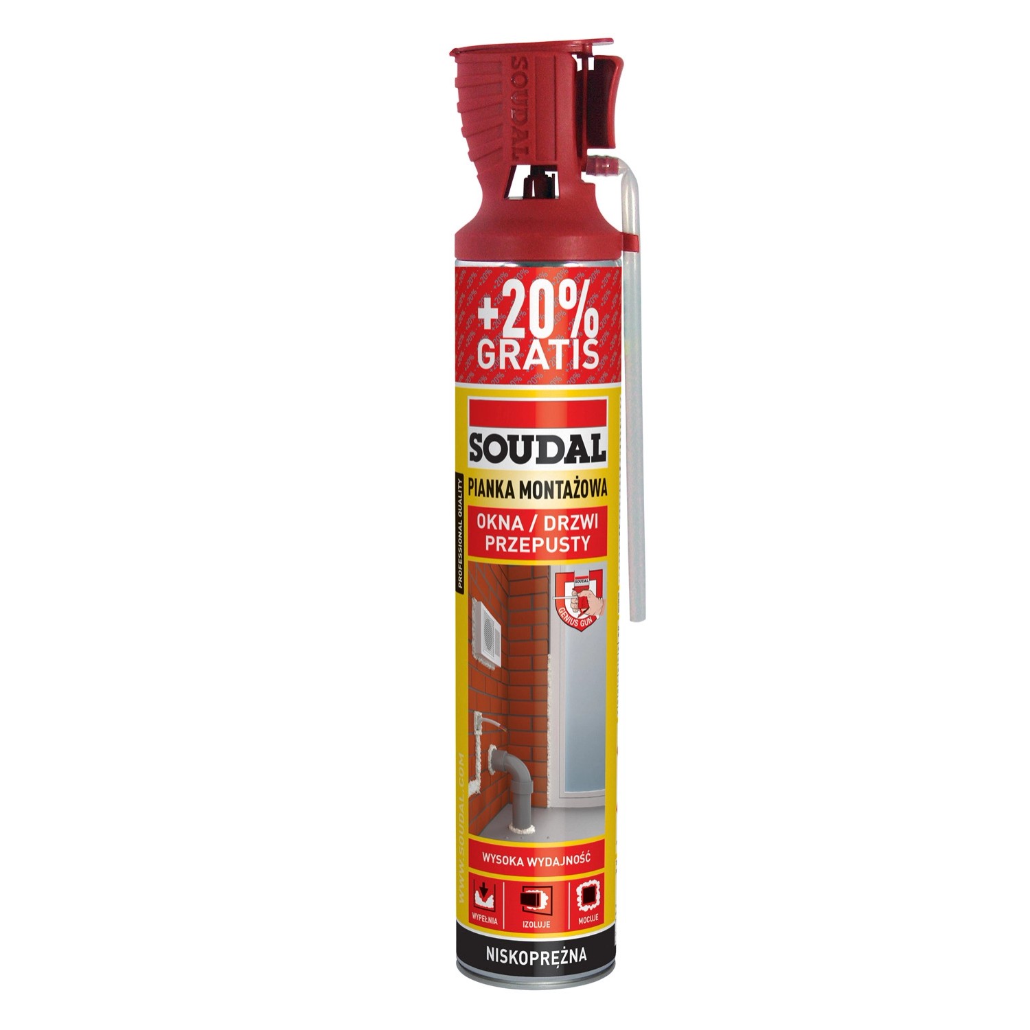 Soudal Piana montażowa z aplikatorem Genius Gun 500ml + 20% gratis