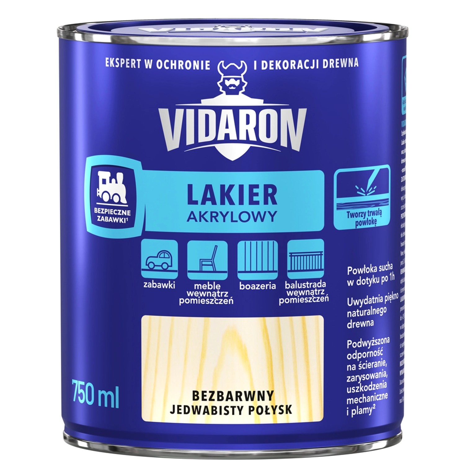 Vidaron Lakier akrylowy do drewna bezbarwny jedwabisty połysk 750 ml