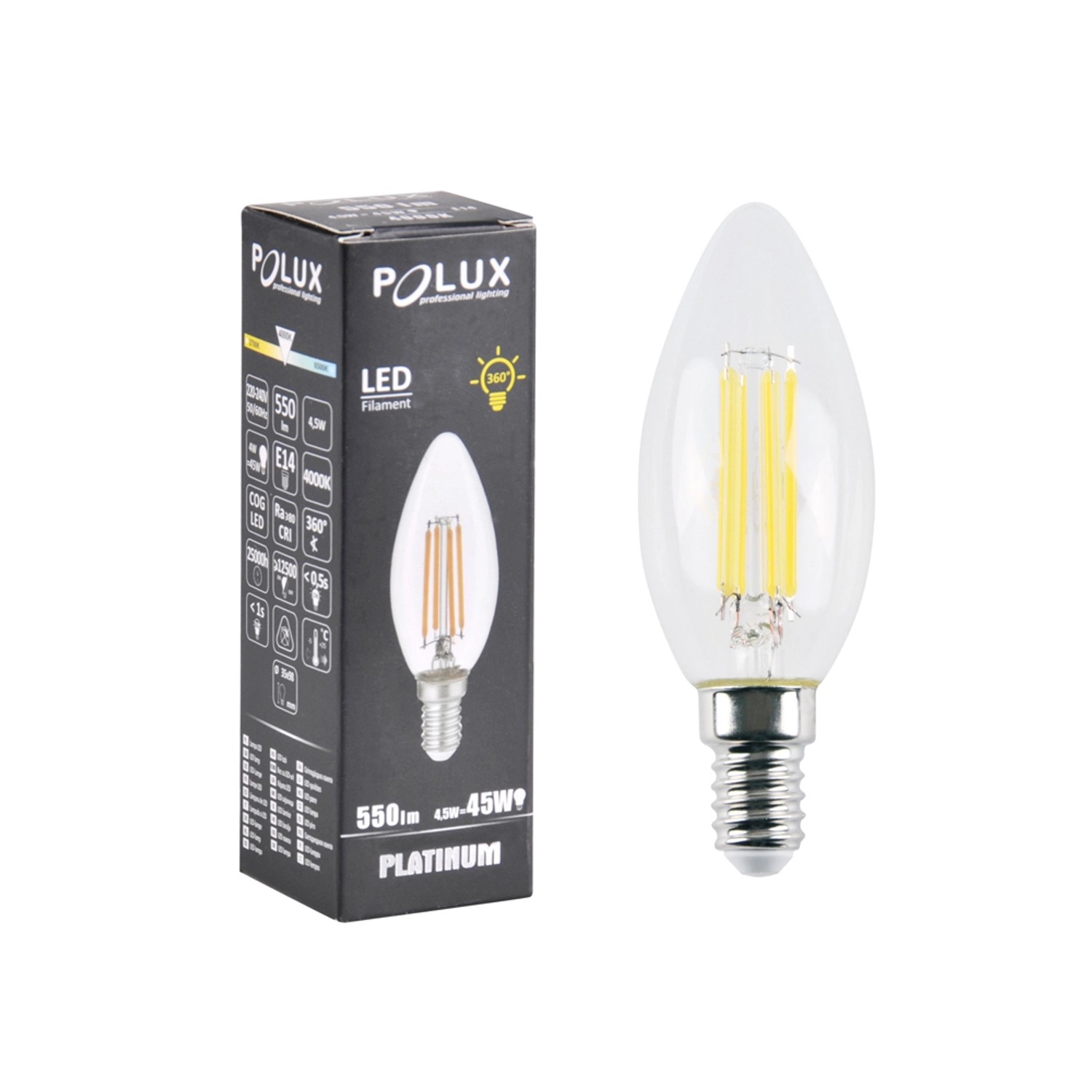 Polux Żarówka LED filament C37 4,5W E14 550 lm 4000K