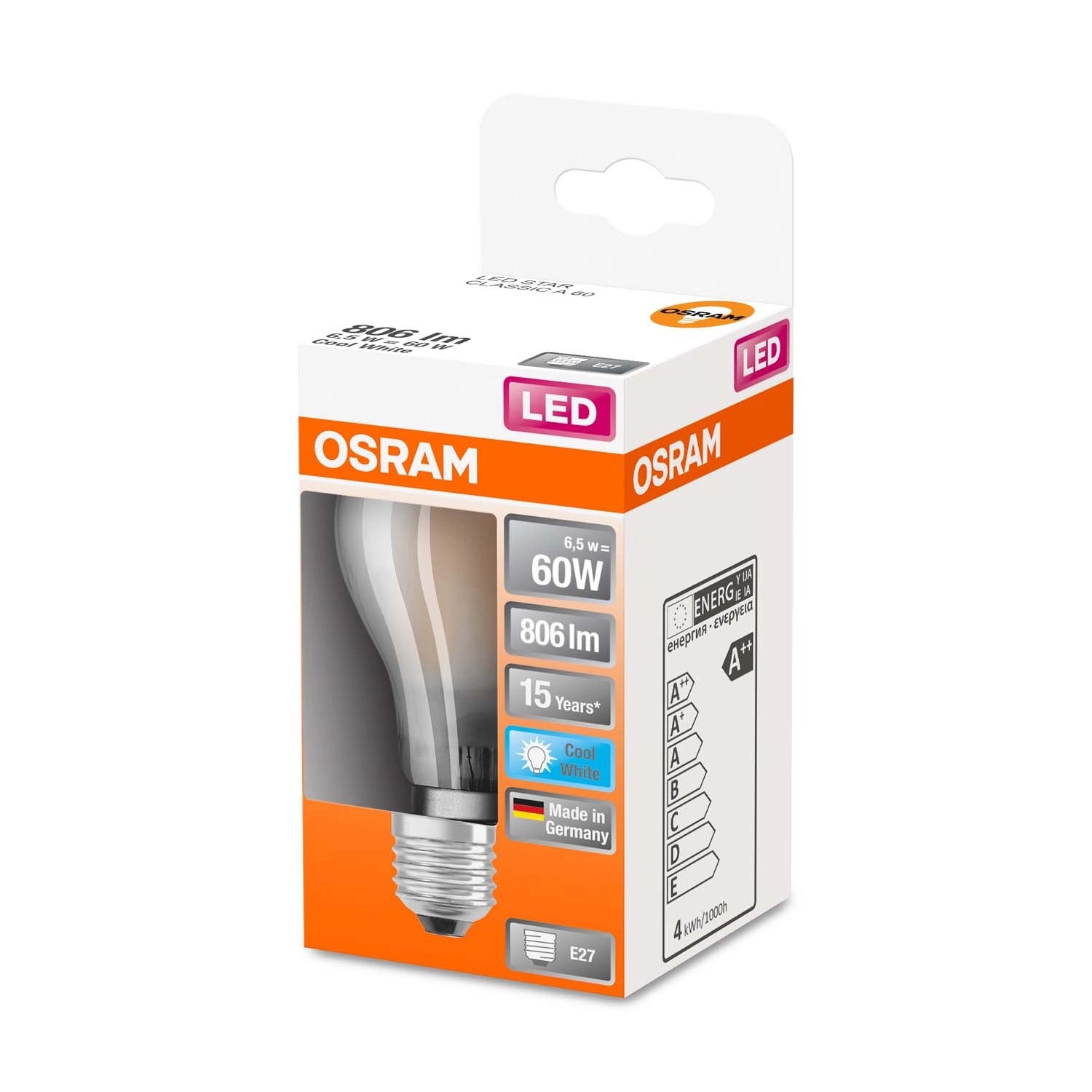 Osram Żarówka LED STAR CLASSIC A60 GL FR 6,5W E27 806 lm 4000K
