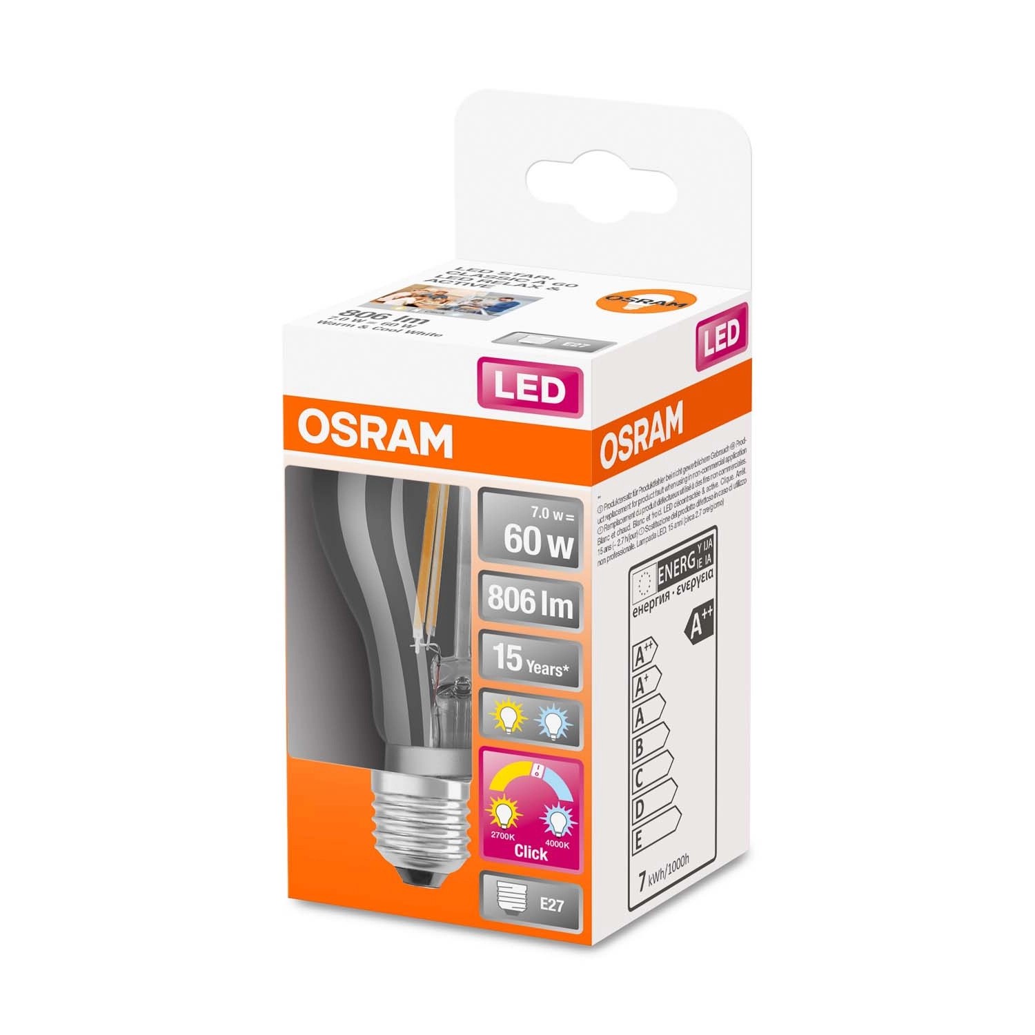 Osram Żarówka LED STAR CLASSIC A60 filament 7W E27 806 lm 2700-4000K