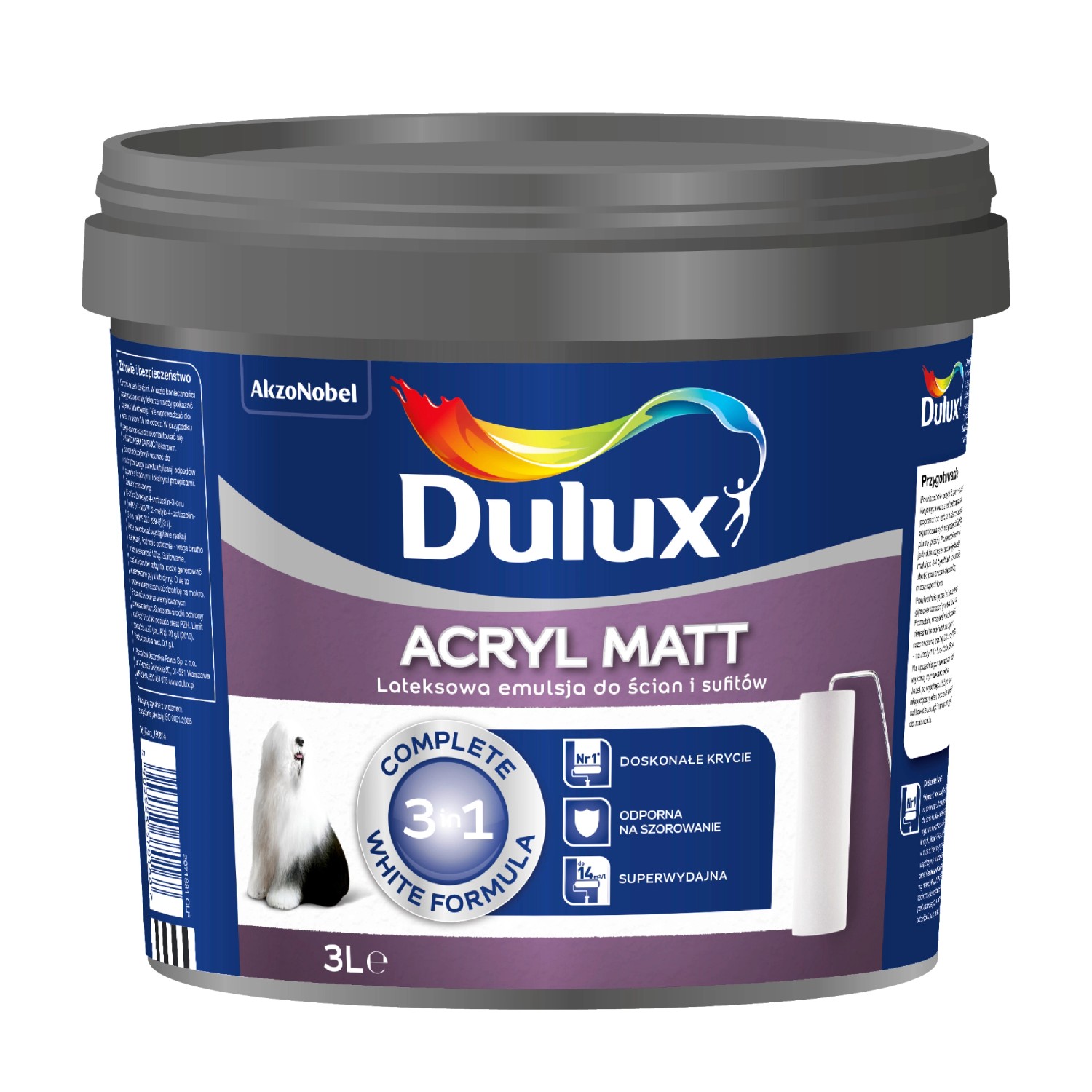 Farba Dulux Acryl Matt biała 3 l