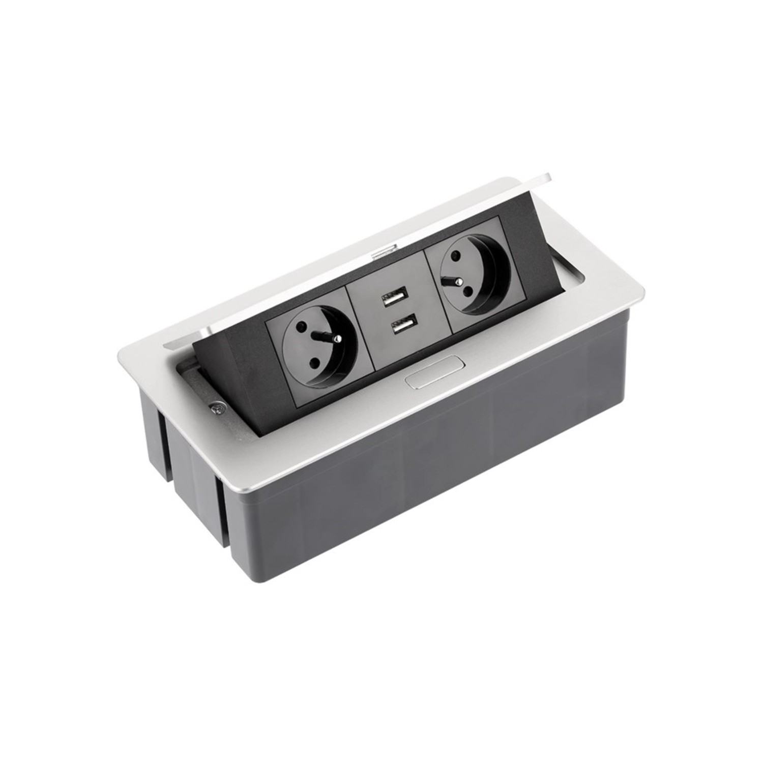 Przedłużacz biurkowy Soft 2 gniazda, 2 USB aluminiowy