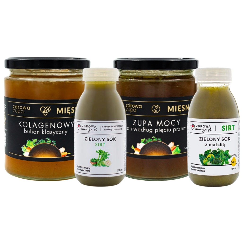 Zestaw Promienna skóra (Buliony + Zupa mocy + Soki SIRT)