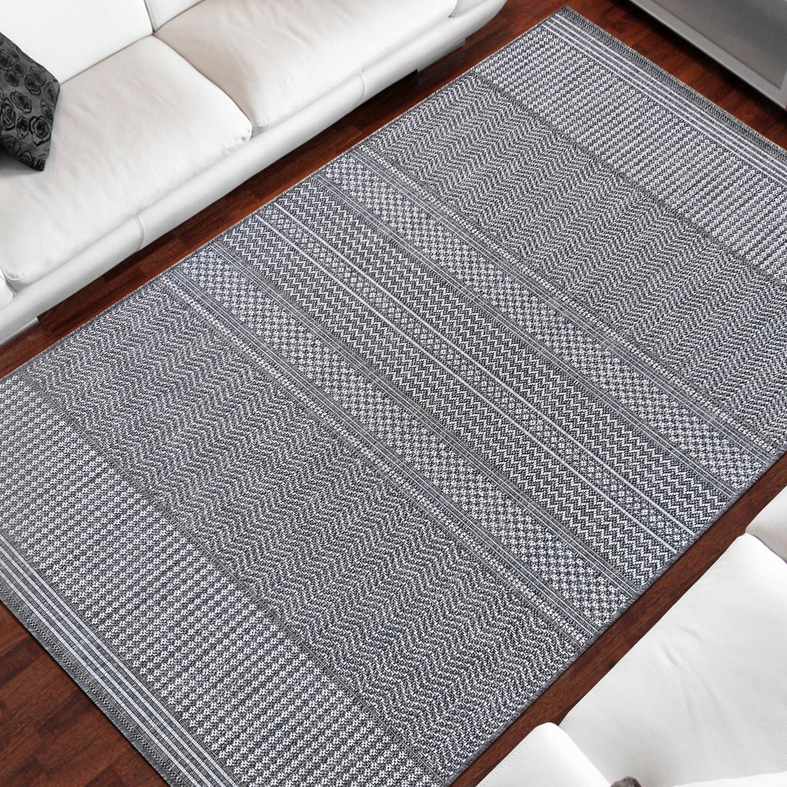 Nowoczesny dywan sznurkowy OUTDOOR dwustronny MODERN 12 Szary