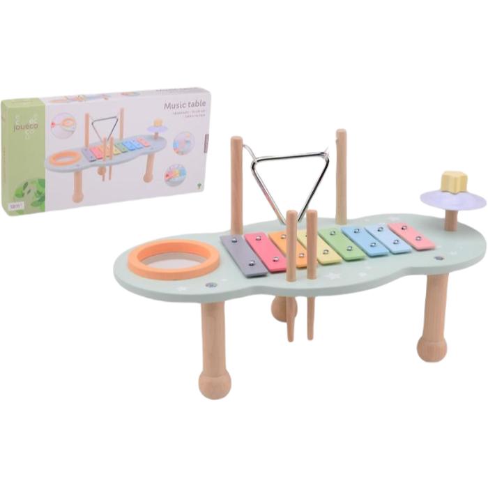 Drewniany muzyczny stolik z instrumentami AG